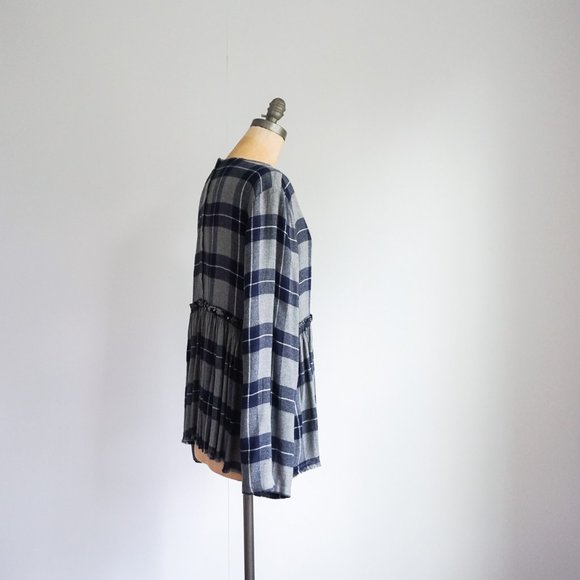 Philosophy Plaid Blue and Grey Top  with Pleats - Size - L - Picture 4 of 6